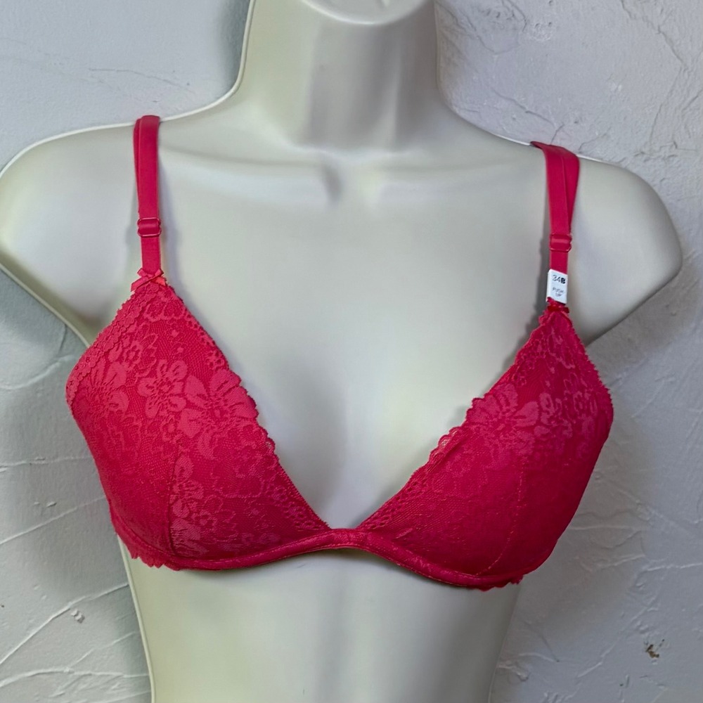 New Victoria Secret PINK Uplift Plunge Push Up Bra Womens 34B Pink Lace Lingerie